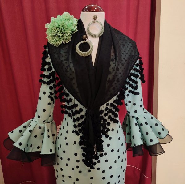 Vestido Flamenca PEDROCHE Verde Palido Lunar Negro - Imagen 2