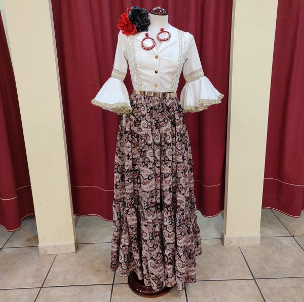 Falda Modelo CANASTERA (Talla 38) Estampado Cachemir Negro-Rojo - Imagen 2