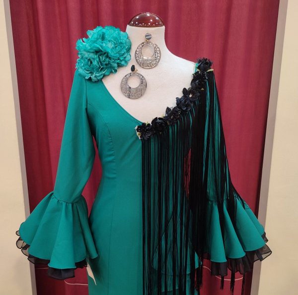 Vestido Flamenca PETRA Aguamarina-Negro - Imagen 2