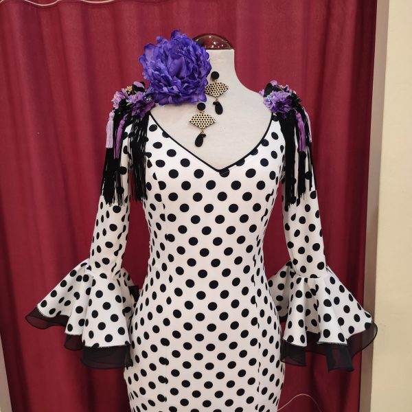 Vestido Flamenca PEDROCHE Blanco Lunar Medio Negro - Imagen 2