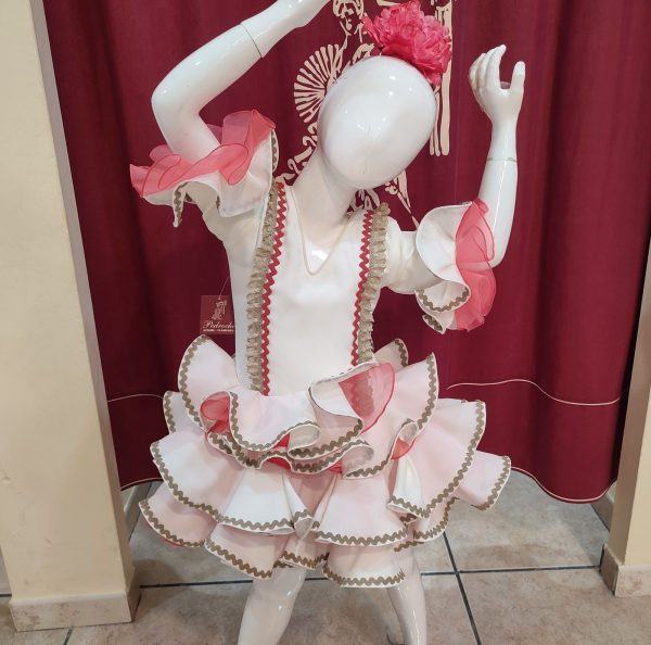 Vestido Flamenca Niña ONDAS Beige-Coral-Camel - Imagen 2