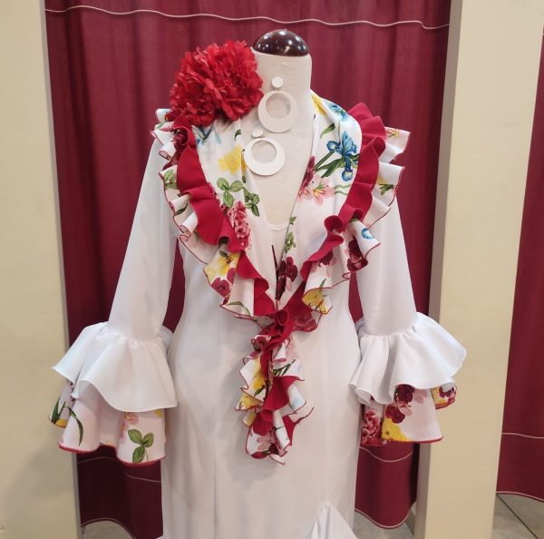 Vestido Flamenca SOL Blanco-Estampado Con Manton - Imagen 2