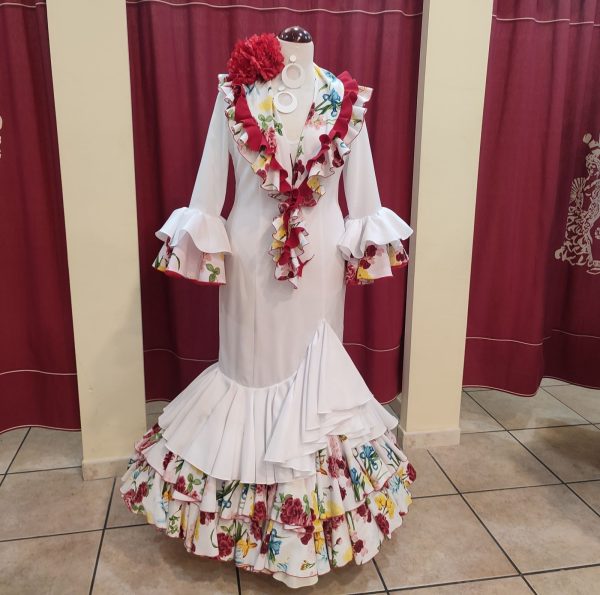 Vestido Flamenca SOL Blanco-Estampado Con Manton