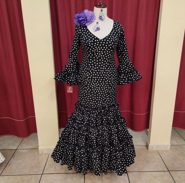 Vestido Flamenca CLOE Negro Lunar Blanco - Imagen 3