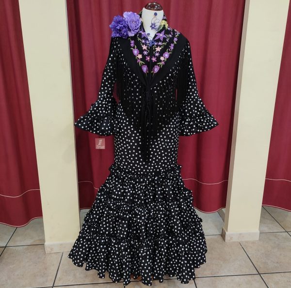 Vestido Flamenca CLOE Negro Lunar Blanco
