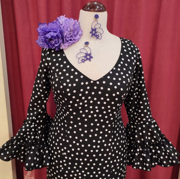 Vestido Flamenca CLOE Negro Lunar Blanco - Imagen 4