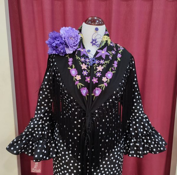 Vestido Flamenca CLOE Negro Lunar Blanco - Imagen 2