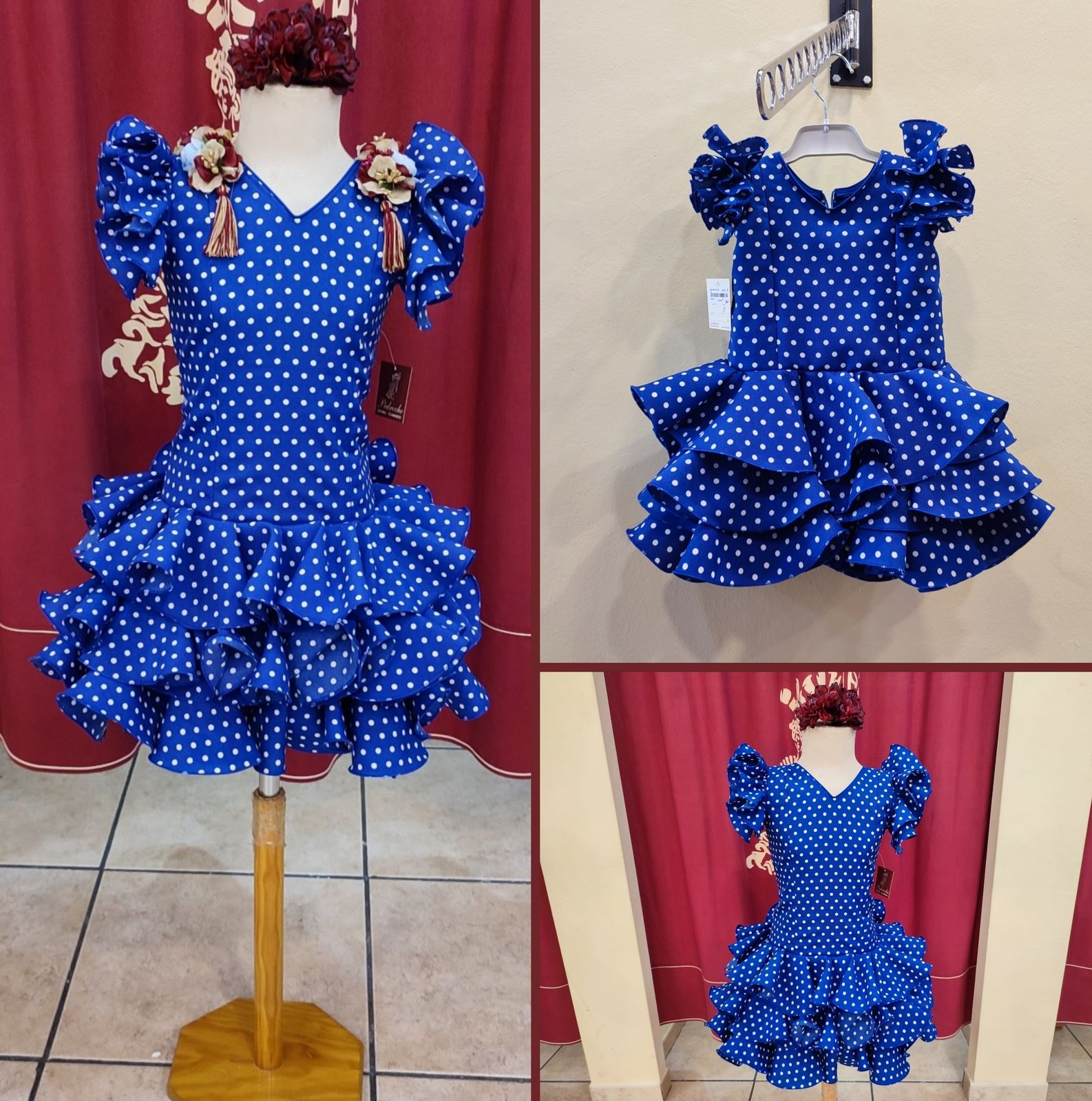 Vestido Flamenca Niña EMMA RECTO Azulon Lunar Blanco