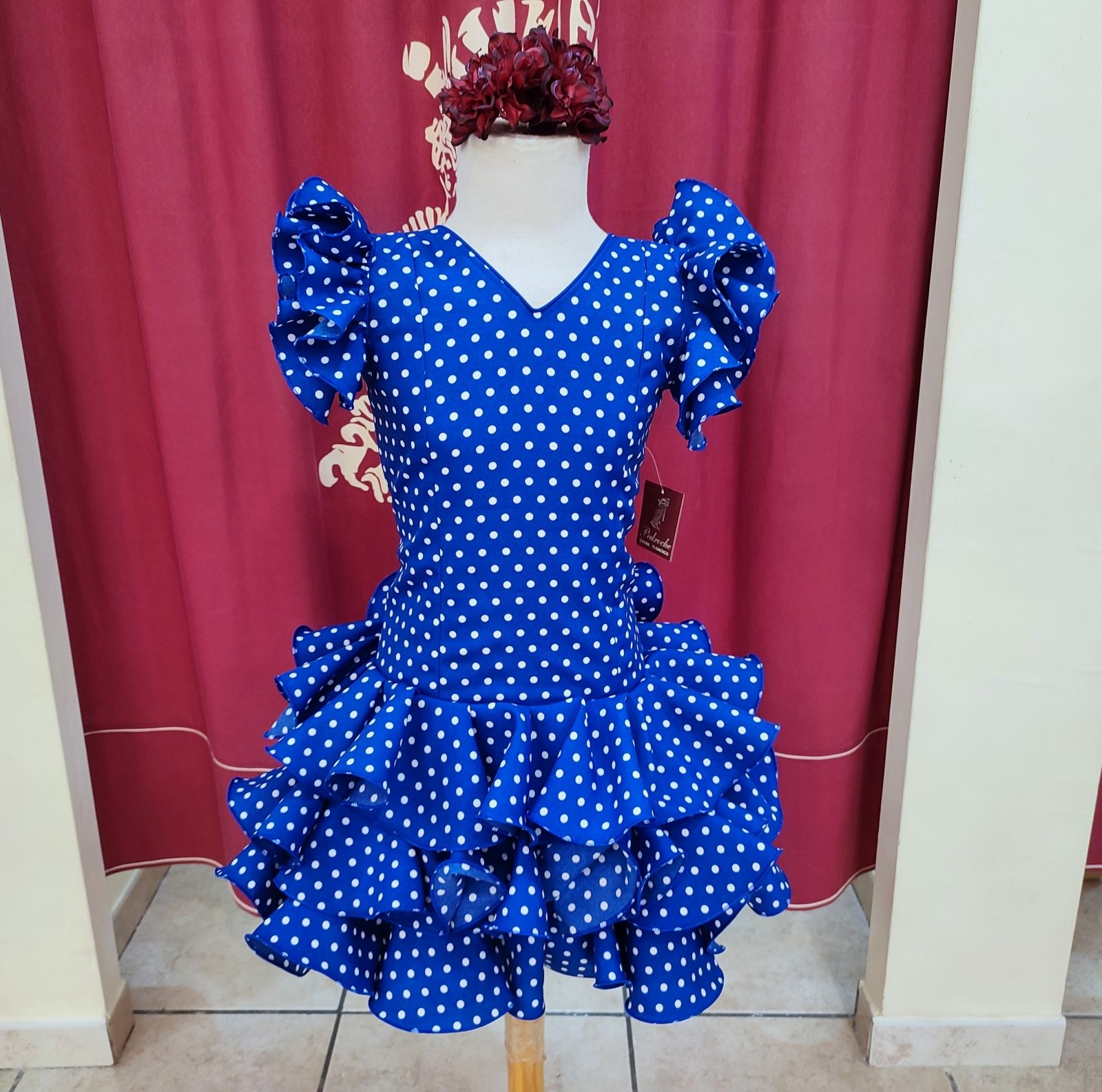 Vestido Flamenca Niña EMMA RECTO Azulon Lunar Blanco - Imagen 4