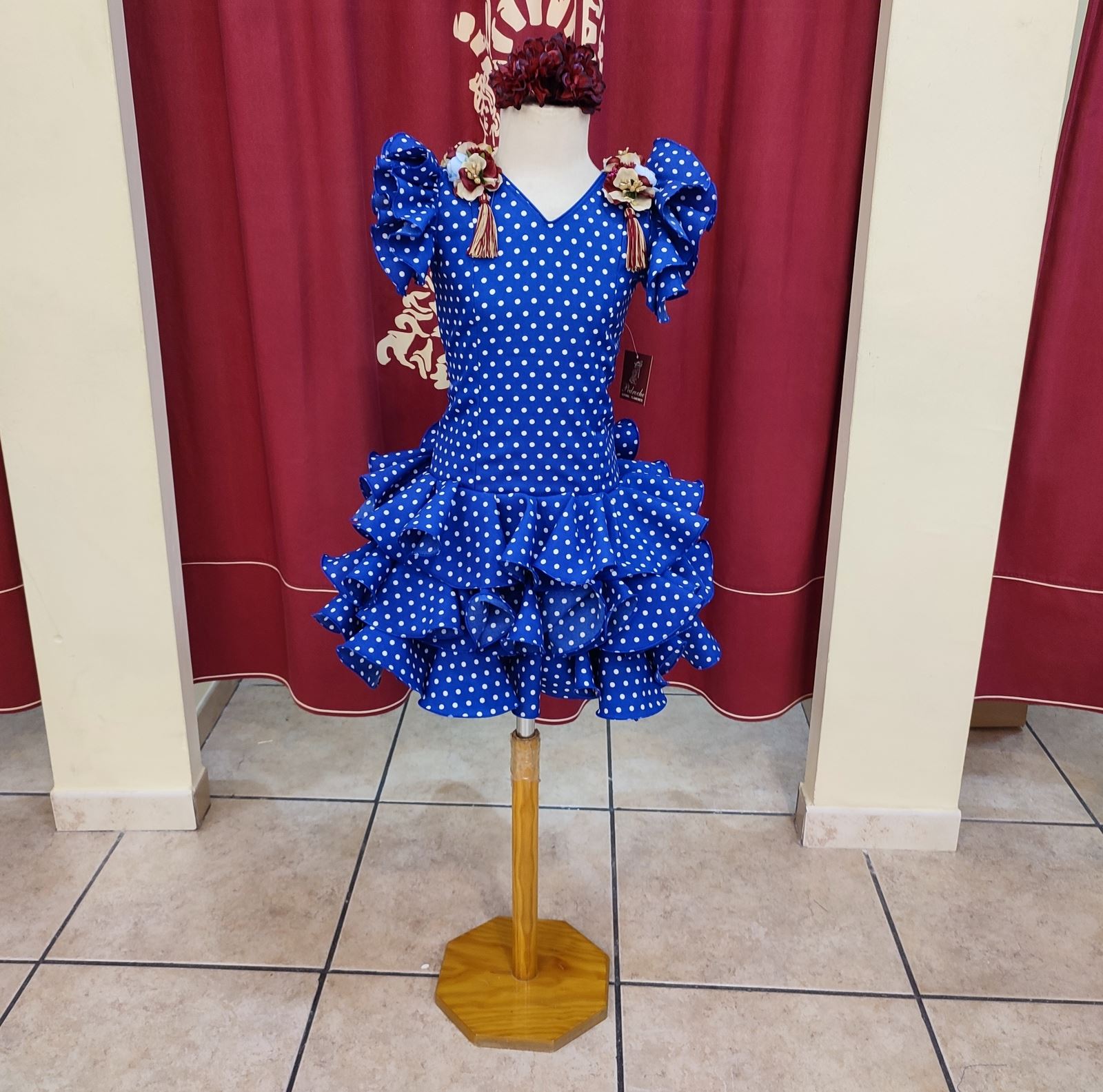 Vestido Flamenca Niña EMMA RECTO Azulon Lunar Blanco - Imagen 2