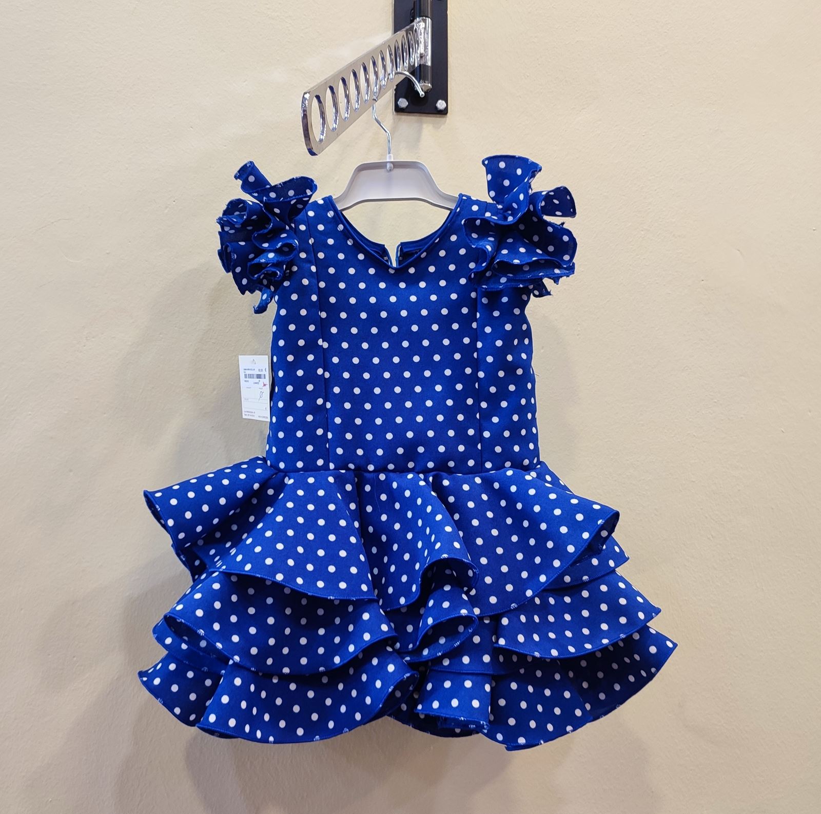 Vestido Flamenca Niña EMMA RECTO Azulon Lunar Blanco - Imagen 3