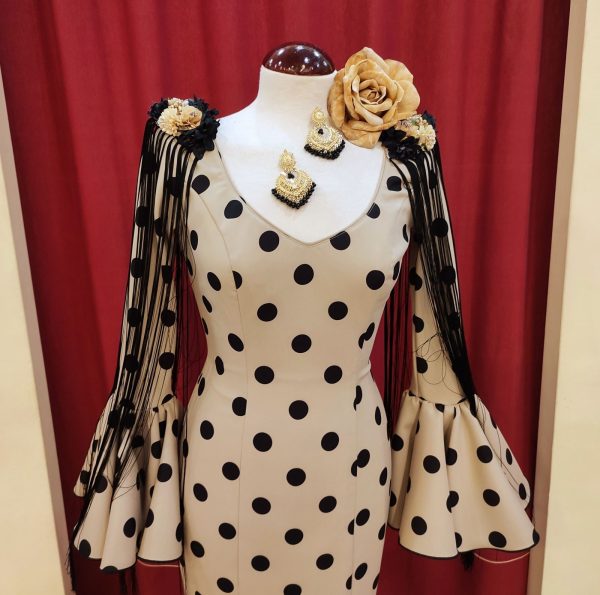 Vestido Flamenca TERESA Camel Lunar Negro - Imagen 2