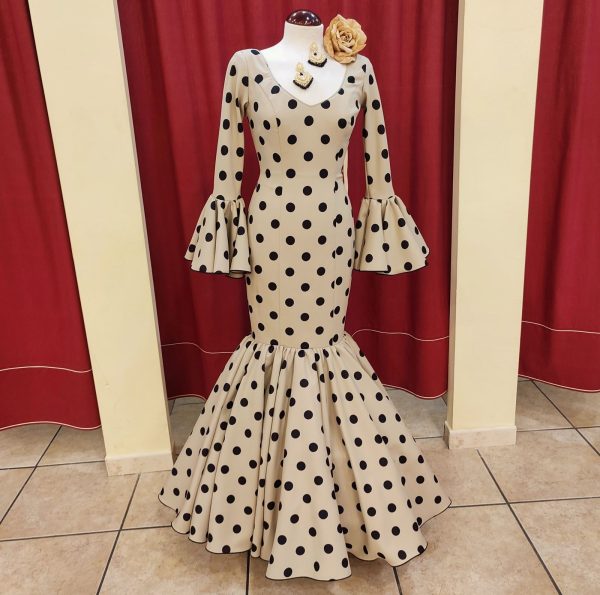 Vestido Flamenca TERESA Camel Lunar Negro - Imagen 3