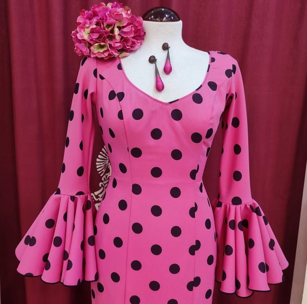 Vestido Flamenca TERESA Fucsia Lunar Negro - Imagen 4