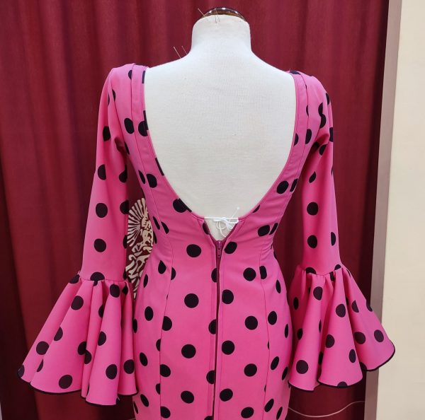 Vestido Flamenca TERESA Fucsia Lunar Negro - Imagen 5