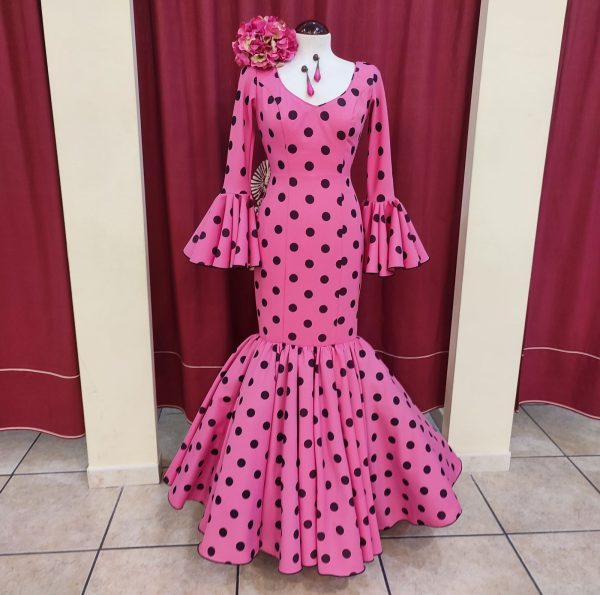 Vestido Flamenca TERESA Fucsia Lunar Negro - Imagen 3