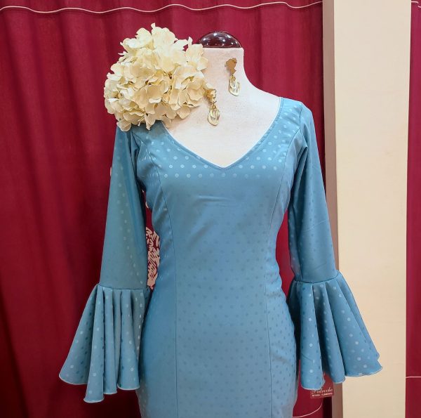 Vestido ROSALEDA BRILLO Combinado Celeste Palido - Imagen 4