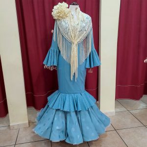Vestido ROSALEDA BRILLO Combinado Celeste Palido