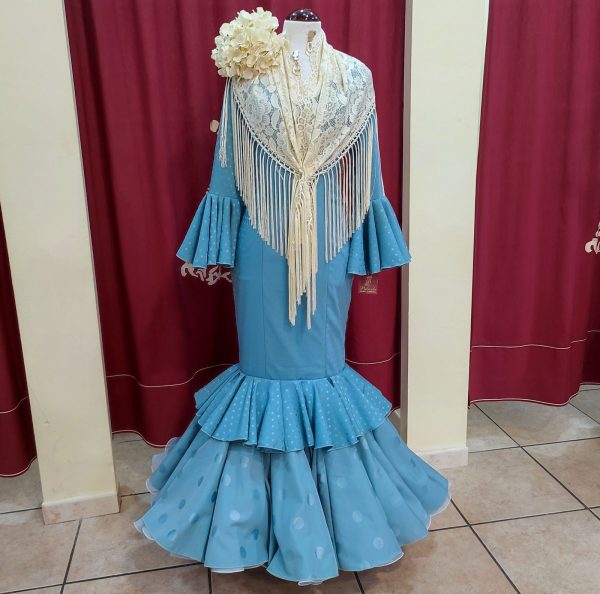 Vestido ROSALEDA BRILLO Combinado Celeste Palido
