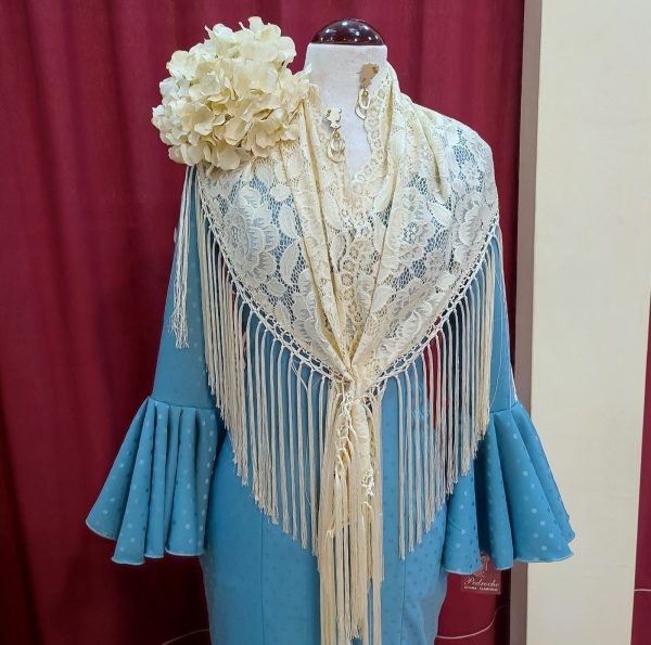 Vestido ROSALEDA BRILLO Combinado Celeste Palido - Imagen 2