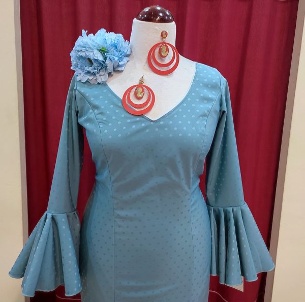Vestido ROSALEDA BRILLO Celeste Palido - Imagen 4