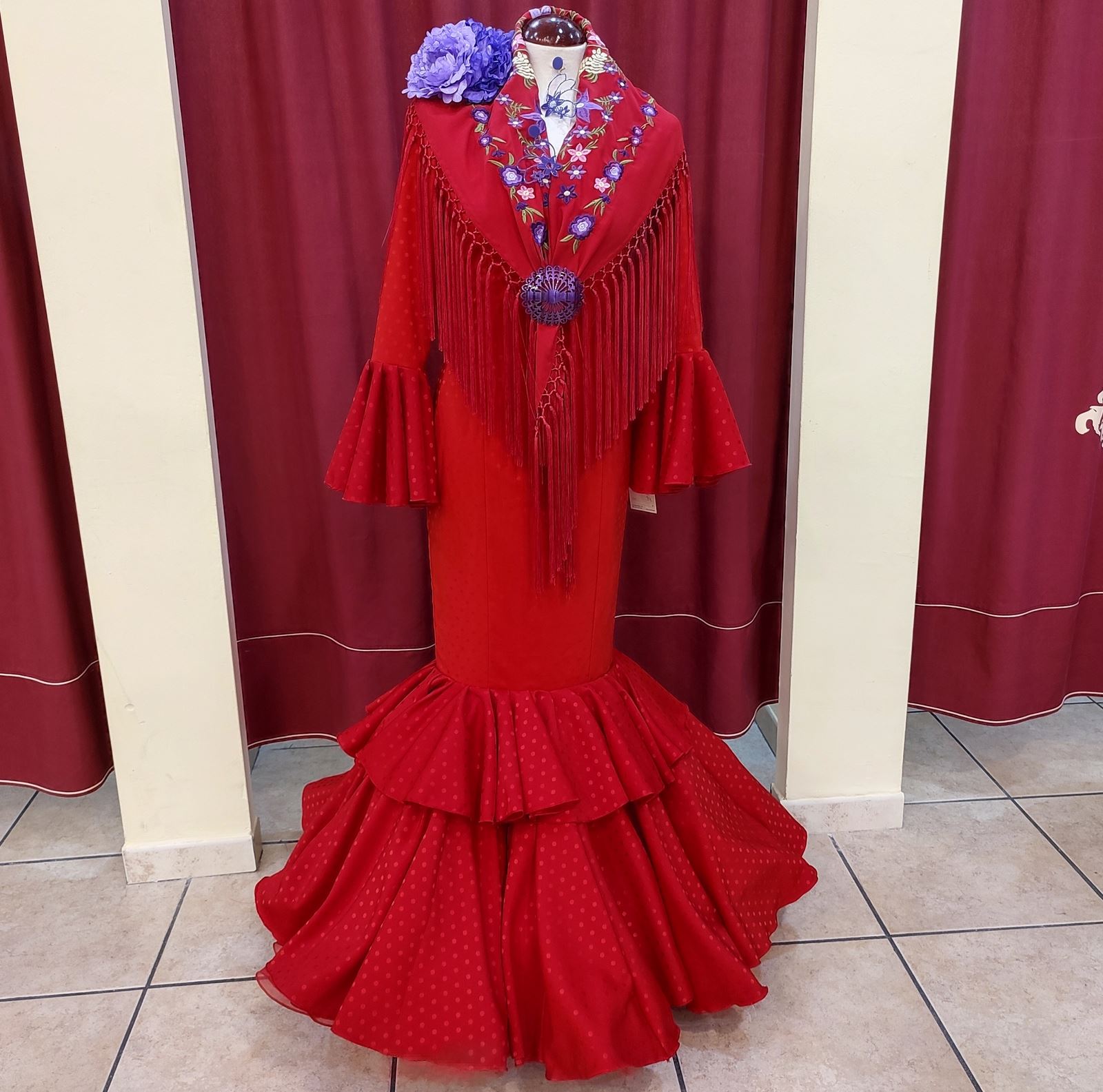 Vestido Flamenca ROSALEDA BRILLO Rojo