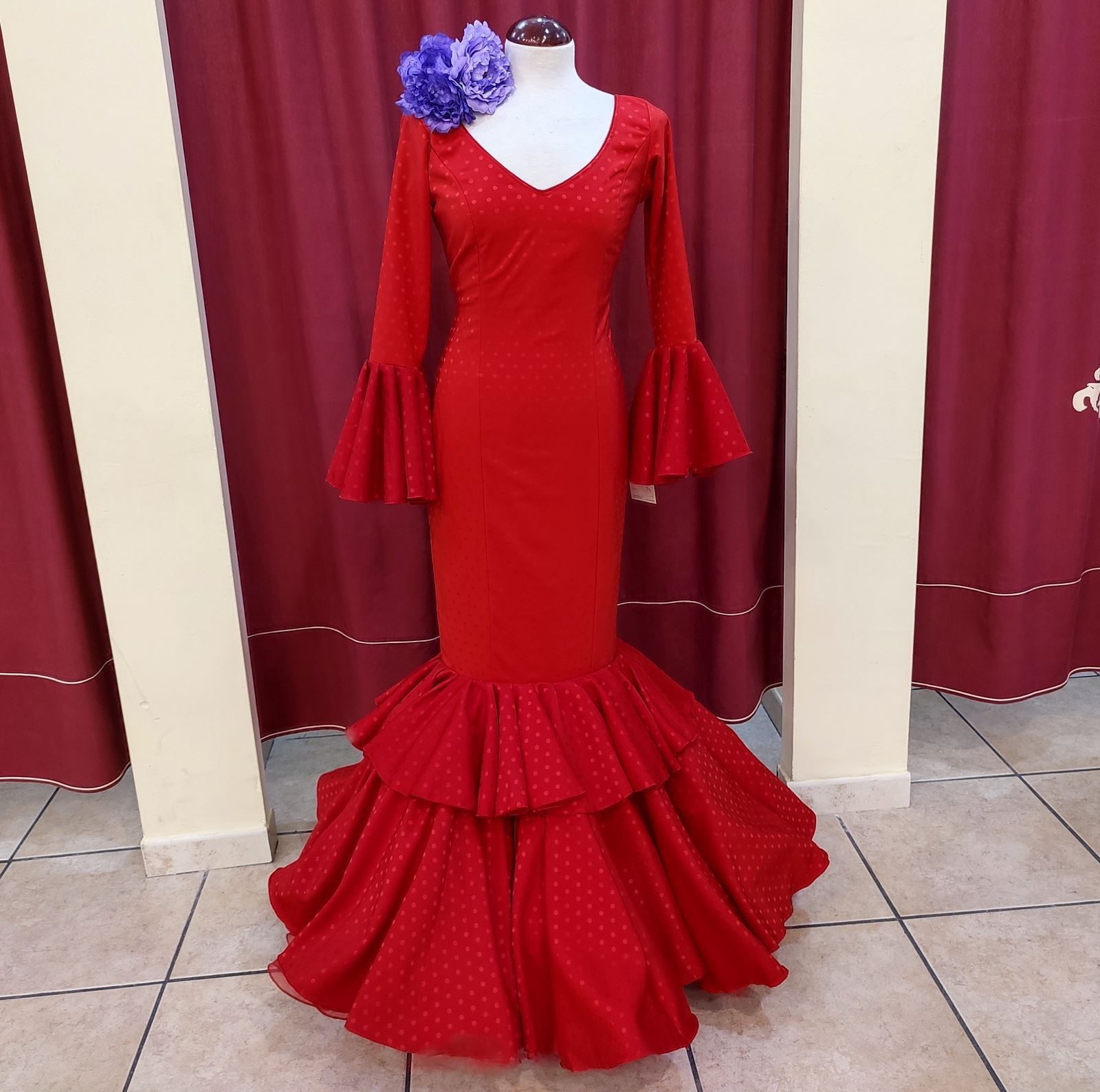 Vestido Flamenca ROSALEDA BRILLO Rojo - Imagen 3