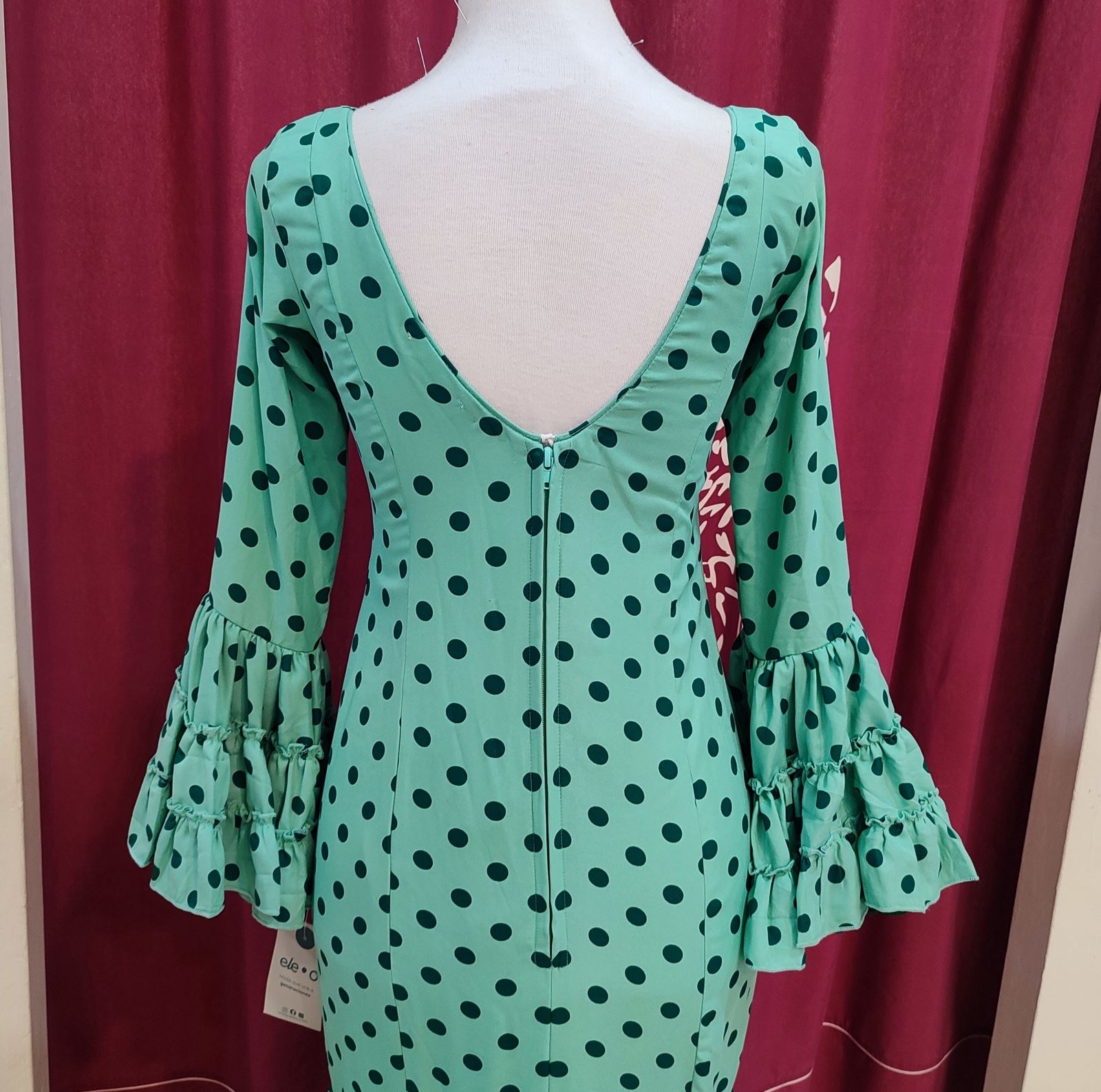 Vestido Flamenca ALBAHACA Verde Palido Lunares - Imagen 5