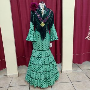 Vestido Flamenca ALBAHACA Verde Palido Lunares