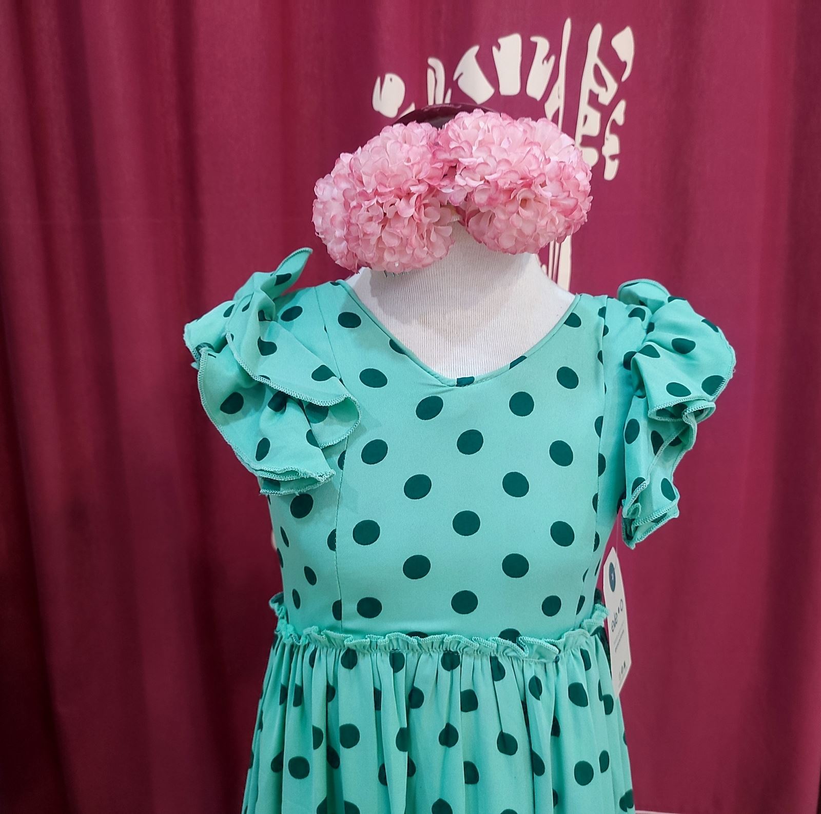 Vestido Flamenca Niña VOLANDERA MEDIANA Verde Palido Lunares - Imagen 4