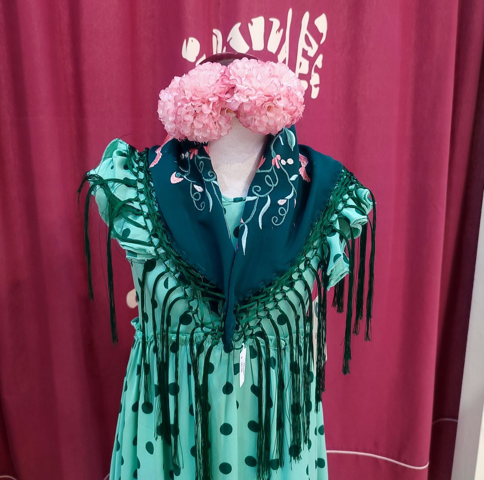 Vestido Flamenca Niña VOLANDERA MEDIANA Verde Palido Lunares - Imagen 2