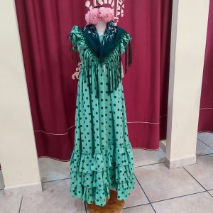 Vestido Flamenca Niña VOLANDERA MEDIANA Verde Palido Lunares