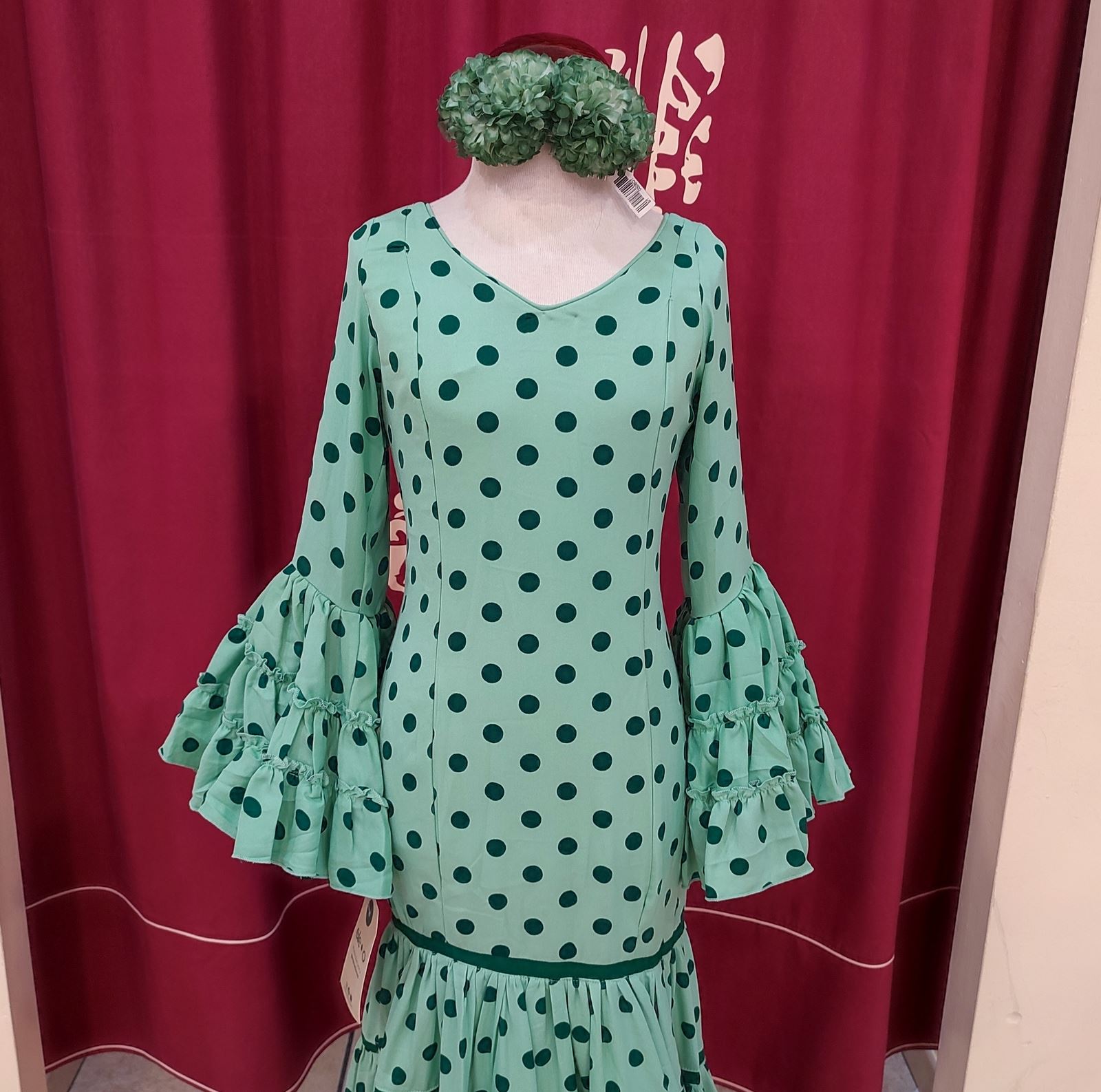 Vestido Flamenca Niña AMAPOLA Verde Palido Lunares - Imagen 4