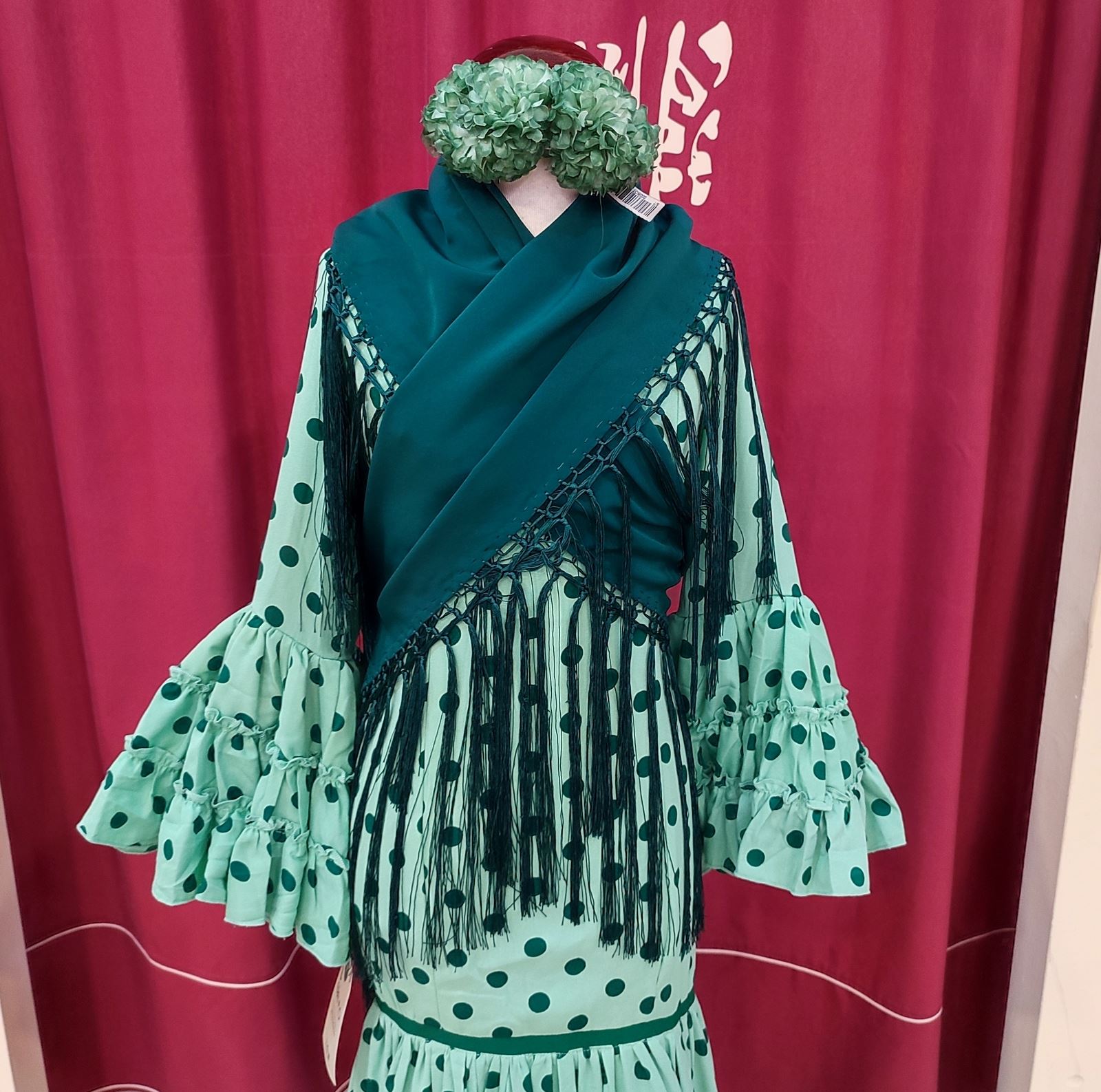 Vestido Flamenca Niña AMAPOLA Verde Palido Lunares - Imagen 2