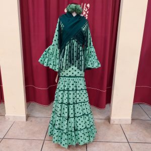Vestido Flamenca Niña AMAPOLA Verde Palido Lunares