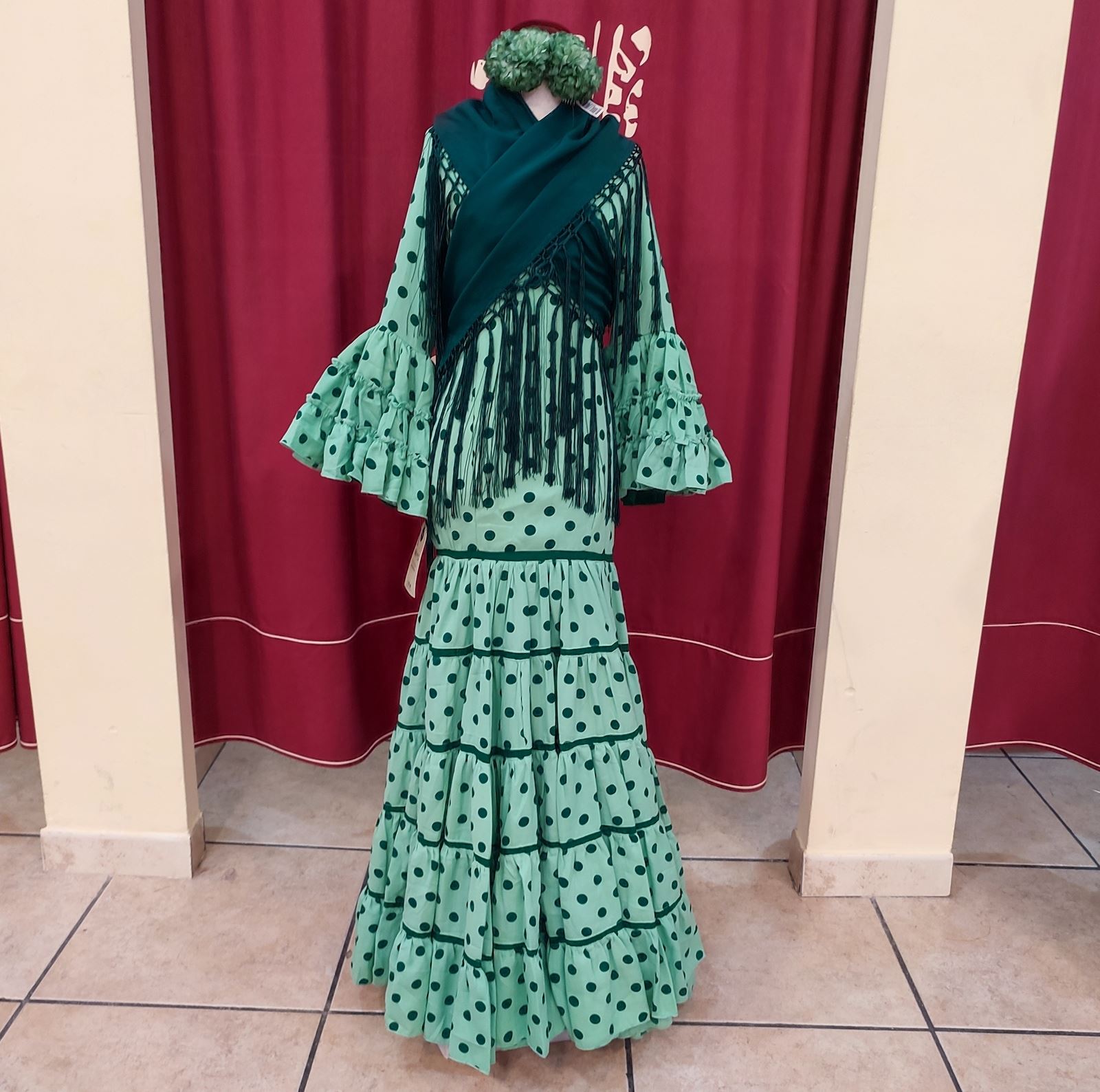 Vestido Flamenca Niña AMAPOLA Verde Palido Lunares