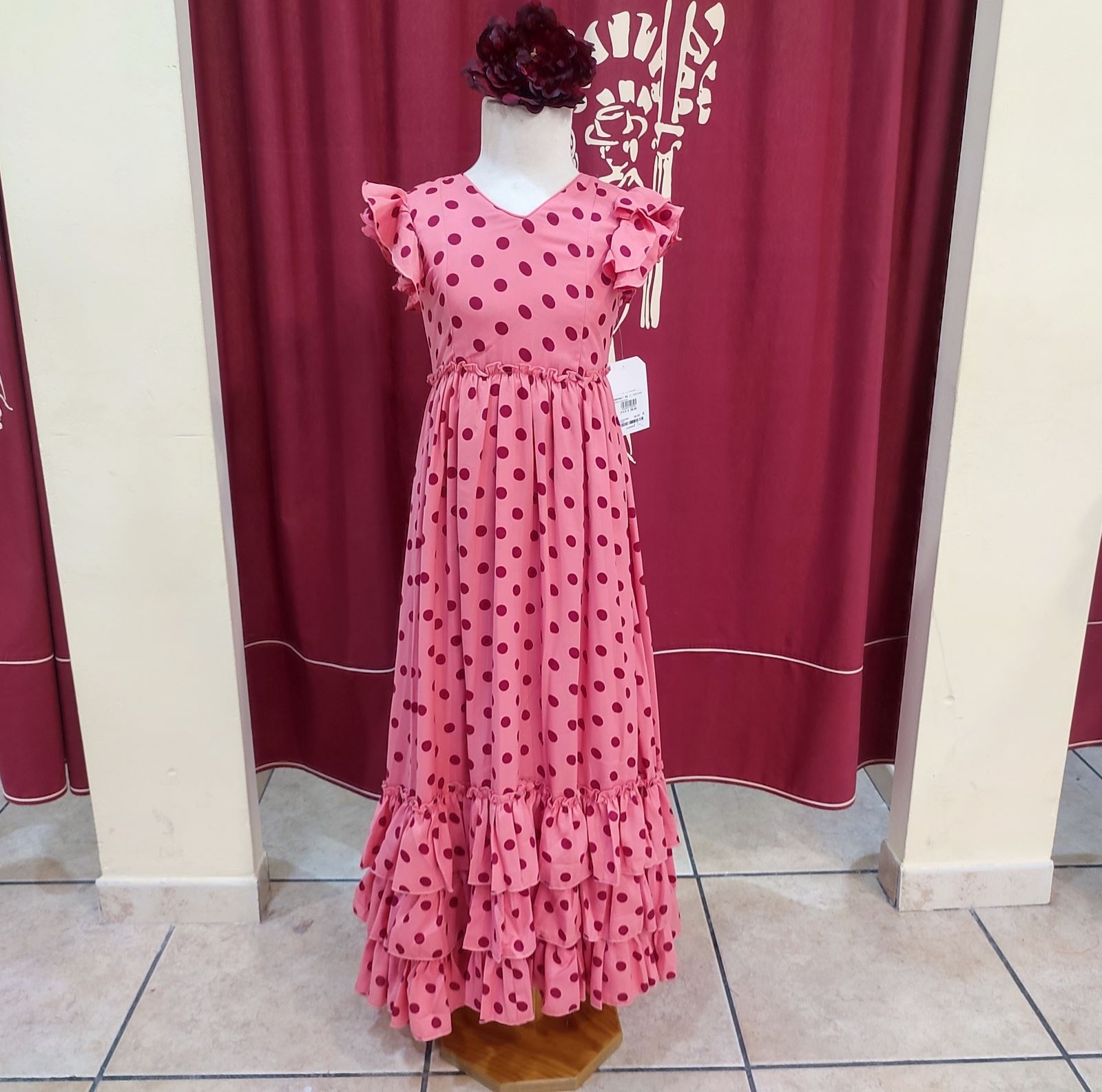 Vestido Flamenca Niña AZUCENA PEQUEÑA Coral Lunares - Imagen 3