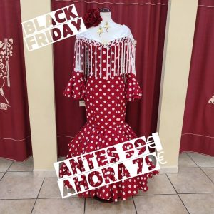 Vestido Flamenca GITANA Rojo Lunar Blanco