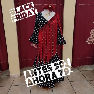 Vestido Flamenca GITANA Negro Lunar Blanco