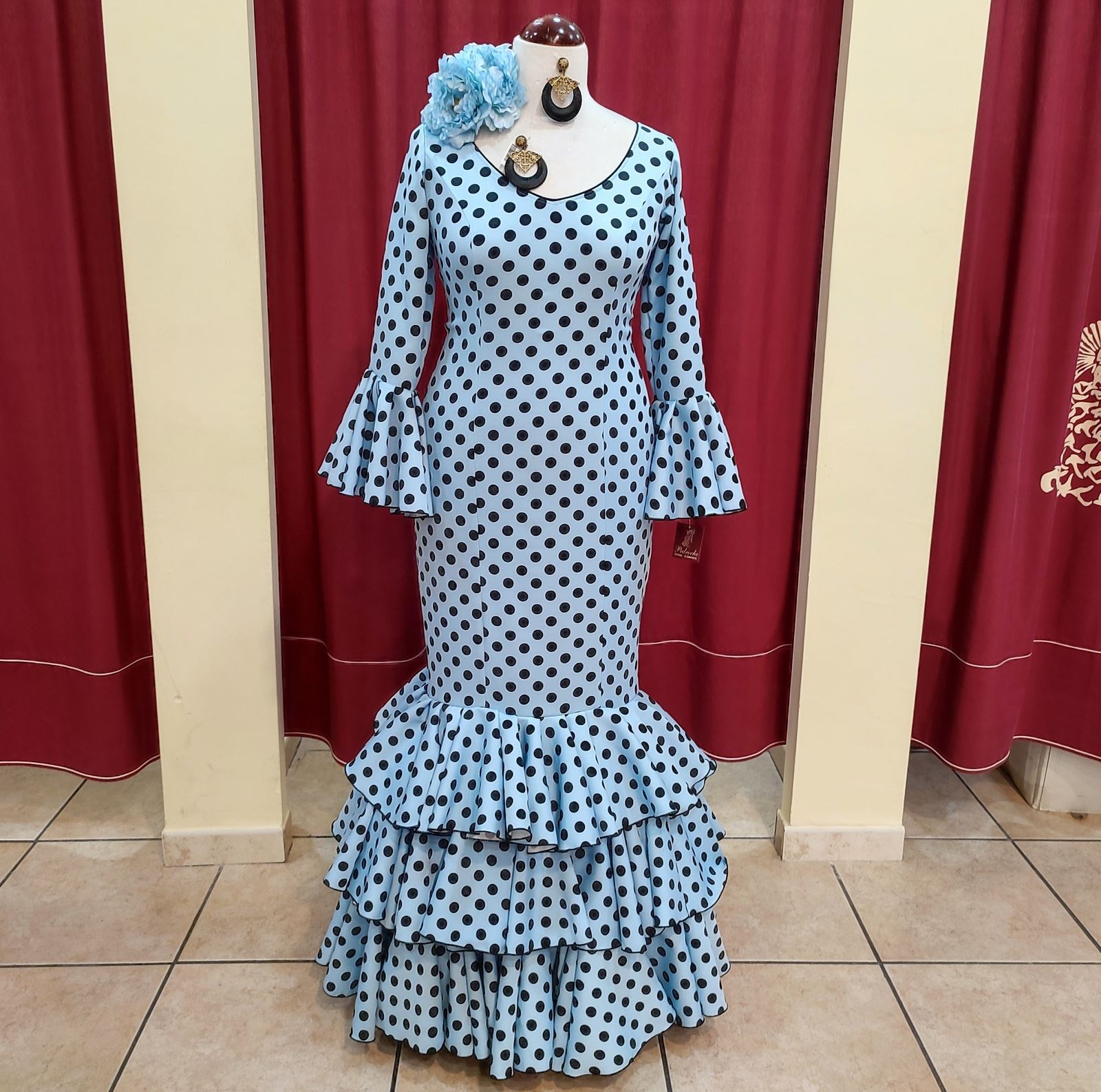 Vestido Flamenca MONTILLA Celeste Lunar Negro - Imagen 3