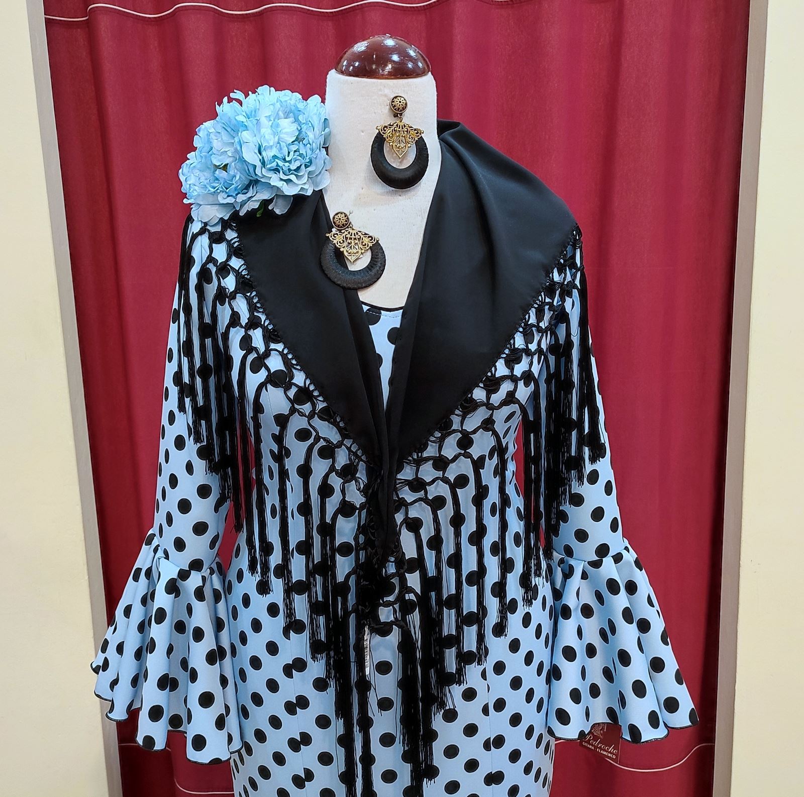 Vestido Flamenca MONTILLA Celeste Lunar Negro - Imagen 2