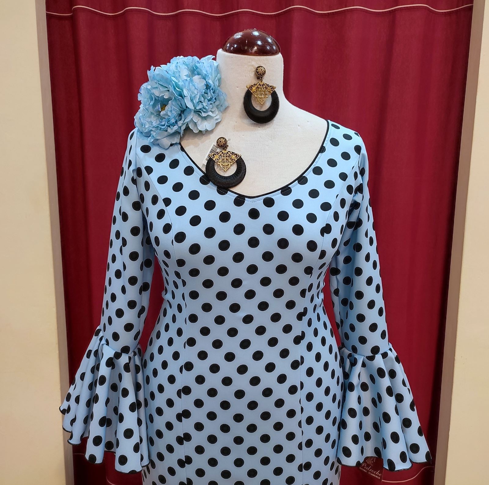 Vestido Flamenca MONTILLA Celeste Lunar Negro - Imagen 4