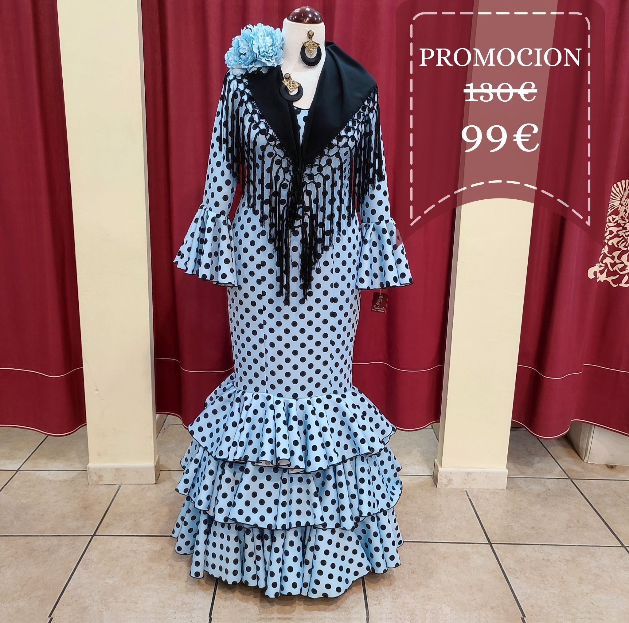 Vestido Flamenca MONTILLA Celeste Lunar Negro