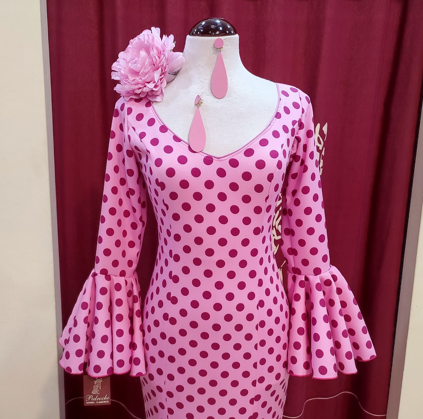 Vestido Flamenca MONTILLA Chicle Lunar Granate - Imagen 4