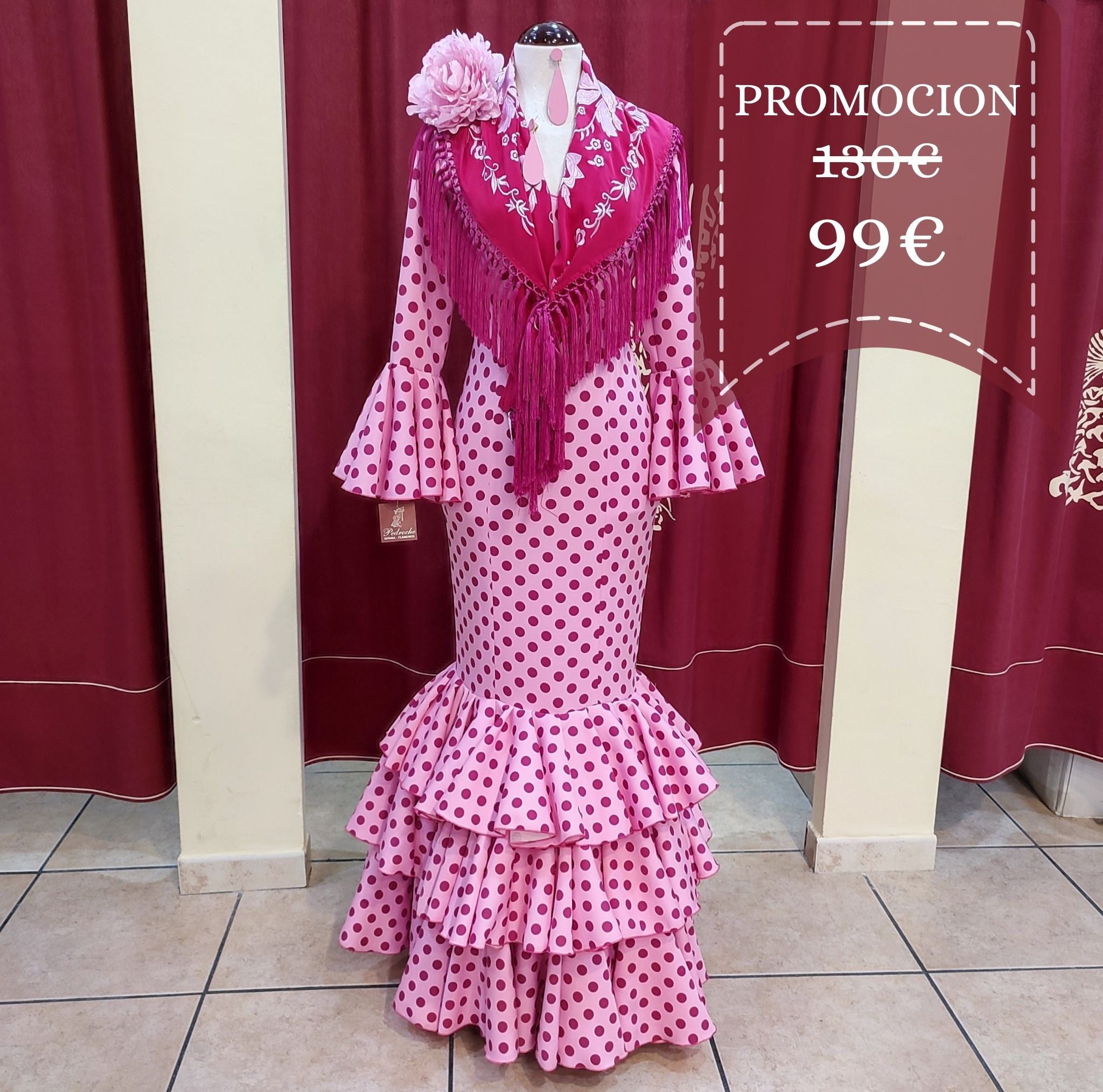 Vestido Flamenca MONTILLA Chicle Lunar Granate