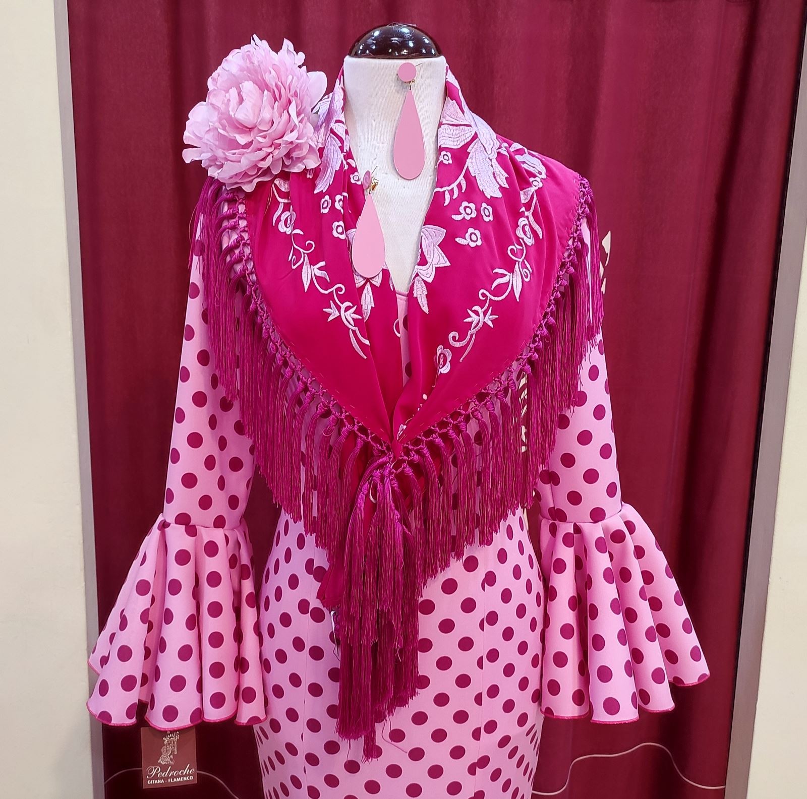 Vestido Flamenca MONTILLA Chicle Lunar Granate - Imagen 2