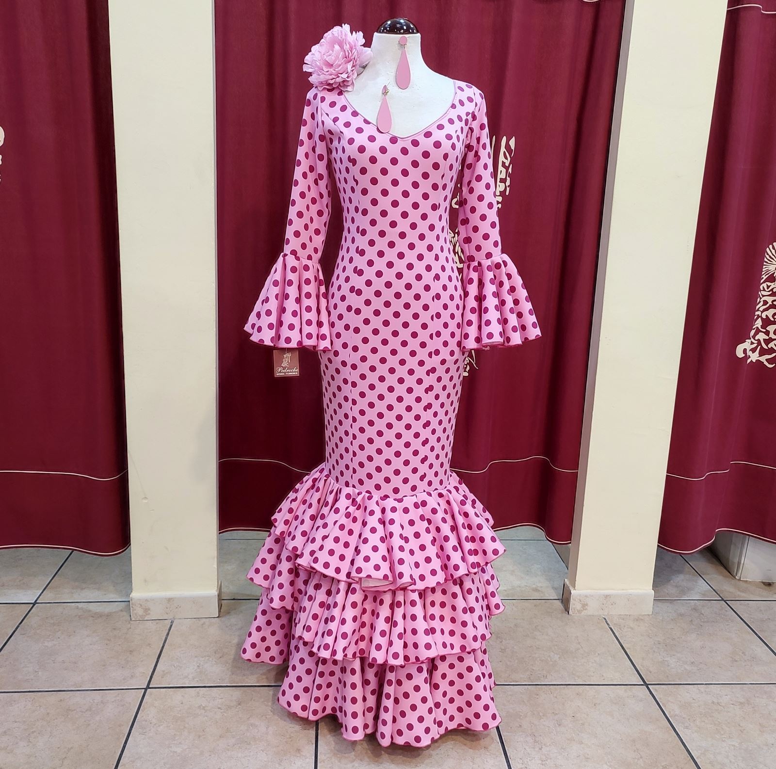 Vestido Flamenca MONTILLA Chicle Lunar Granate - Imagen 3
