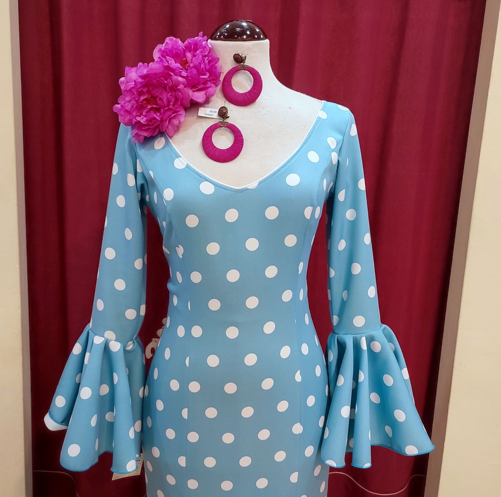 Vestido Flamenca MONTILLA Turquesa Lunar Blanco - Imagen 4