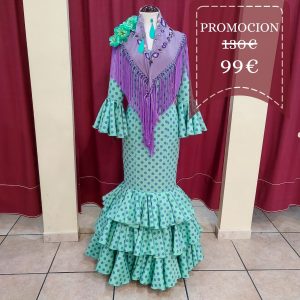 Vestido Flamenca MONTILLA Verde Agua Lunar Malva
