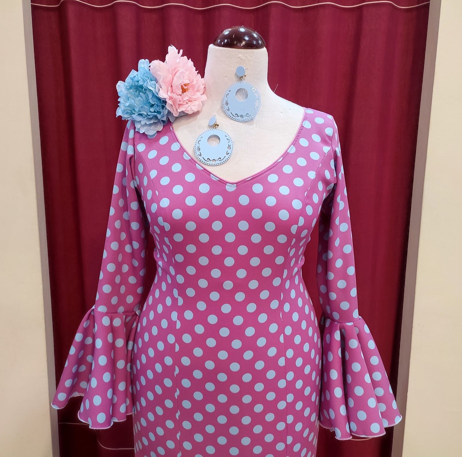 Vestido Flamenca MONTILLA Buganvilla Lunar Celeste - Imagen 4